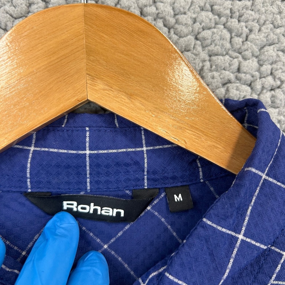 Rohan Casual Button-Down Shirt Men's Blue M Grid Short Sleeve - Picture 3 of 6